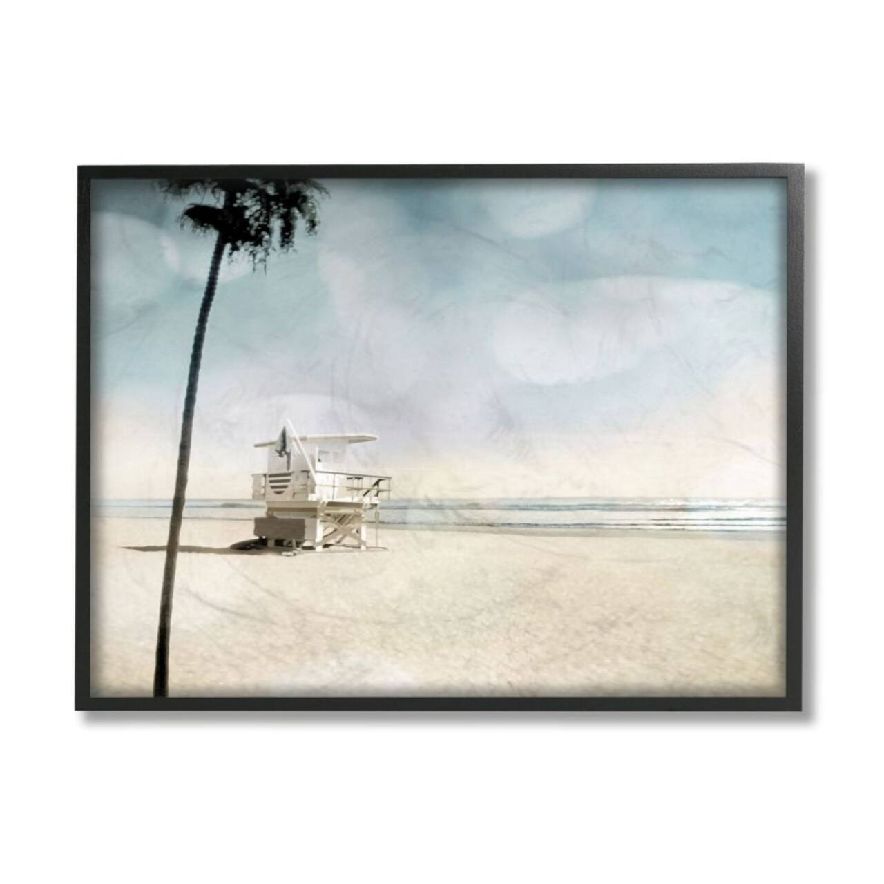 Stupell Industries Empty Beach Coast with Lifeguard Stand Black Framed Wall Art